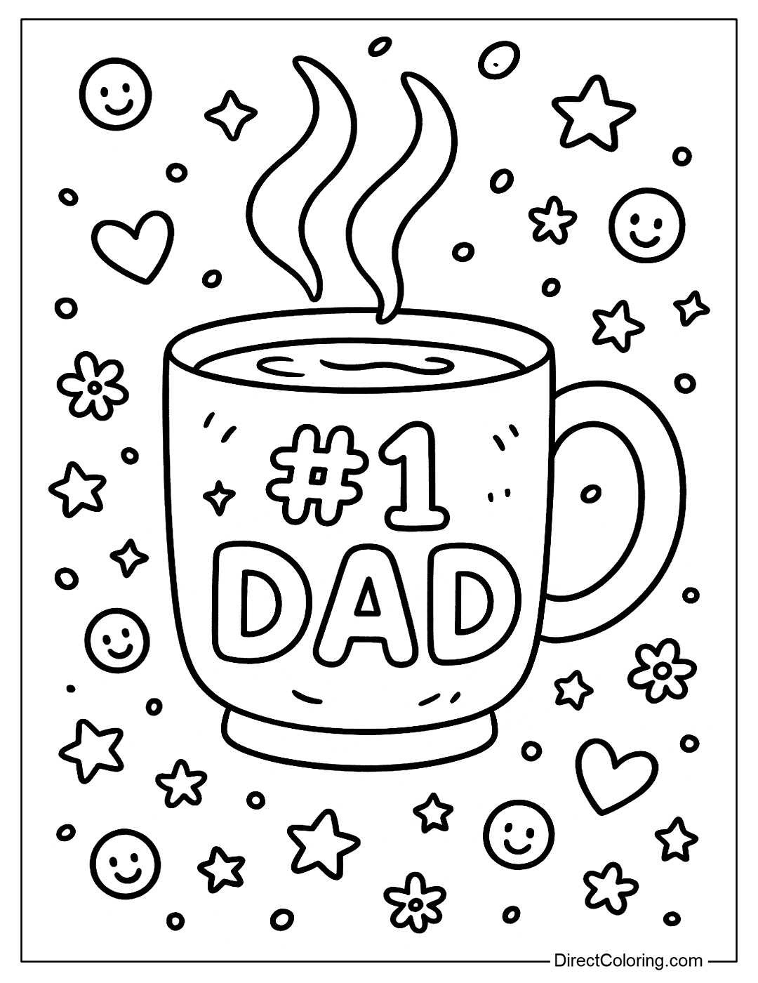 A coffee cup coloring page with the words 